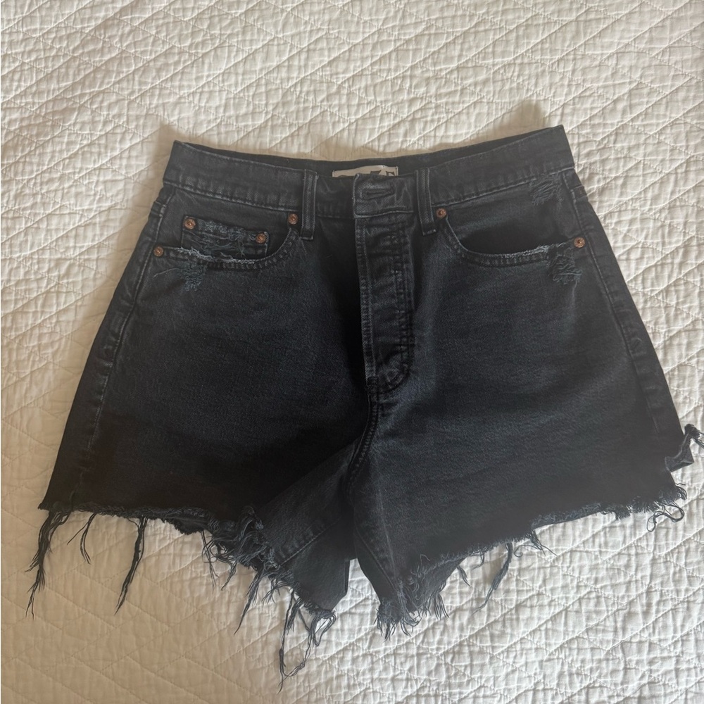 Edgy Black Frayed Hem Jean Shorts